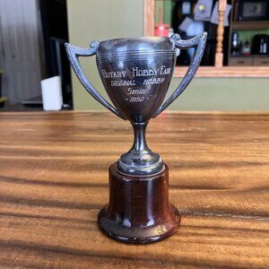 Vintage Silver Plate 5" Trophy 1950 ROTARY Hobby Fair - Original Hobby Senior